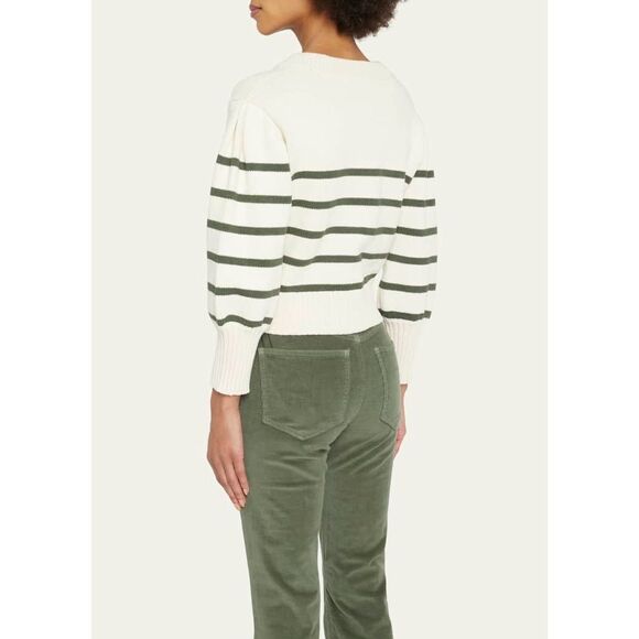 NWT Veronica Beard Kylin Stripe Button-Front Cotton Long Sleeve Cardigan Ecru XS - Picture 2 of 11